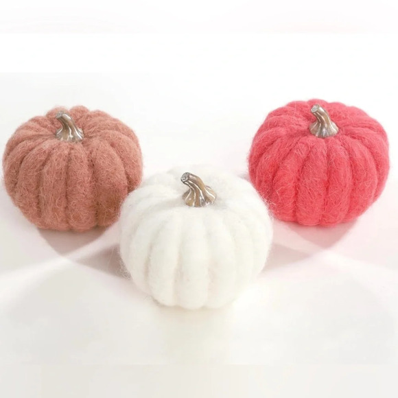 DECONATION 3Pcs Colored Pumpkin Decor, White and Pink Wool Pumpkins for Fall - Picture 1 of 13